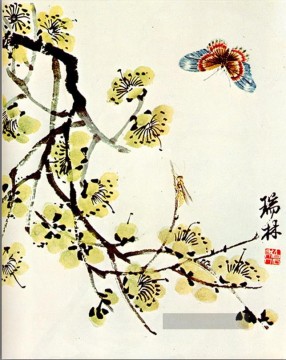  alt - Qi Baishi Schmetterling und blühende Plu alte China Tinte